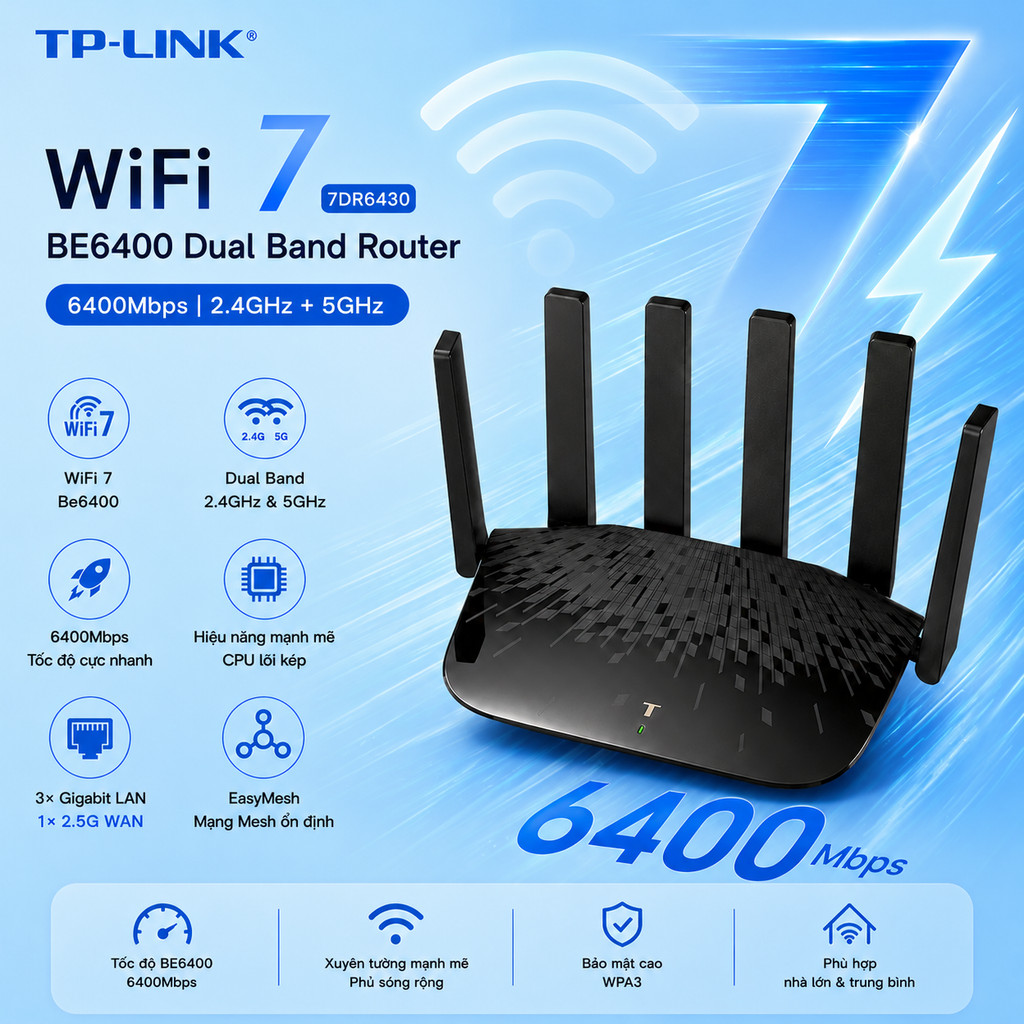 TP-Link Wifi 7 7dr6430 Wifi7  Cổng 2,5G /  Wifi Mesh Wifi 7  🅼🅸 BE3600 3600 / ZTE E3713 2.5G 4 cổng 