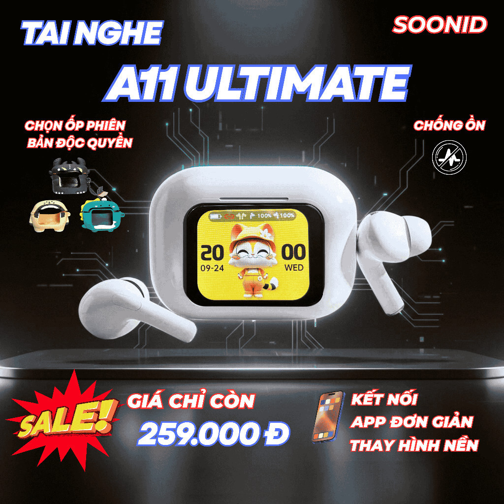 Tai Nghe A11 Ultimate, Full viền màn hình 1.65 inch, Có loa hộp sạc,Chuông báo thức, Kết Nối App, Ph
