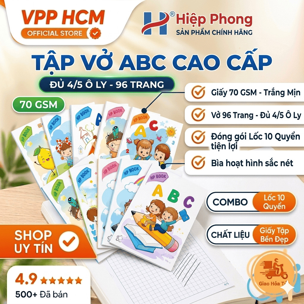 [Lốc 10 quyển] Tập vở học sinh ABC Cấp 1, Cấp 2 - Định lượng 70g, 96 trang Hiệp Phong - 4 Và 5 Ô Ly