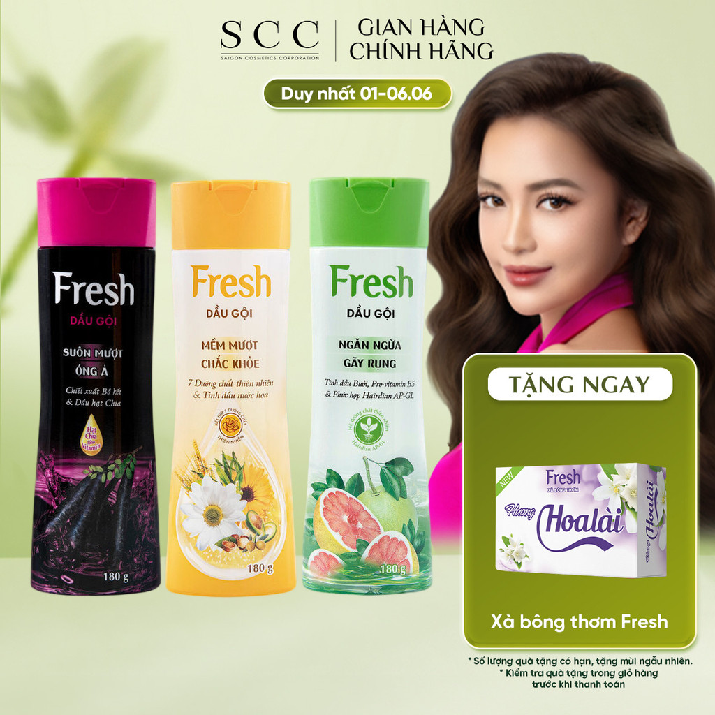 Dầu Gội FRESH Thiên Nhiên Nuôi Dưỡng Tóc Chắc Khoẻ, Mềm Mượt, Bồng Bềnh 180gram