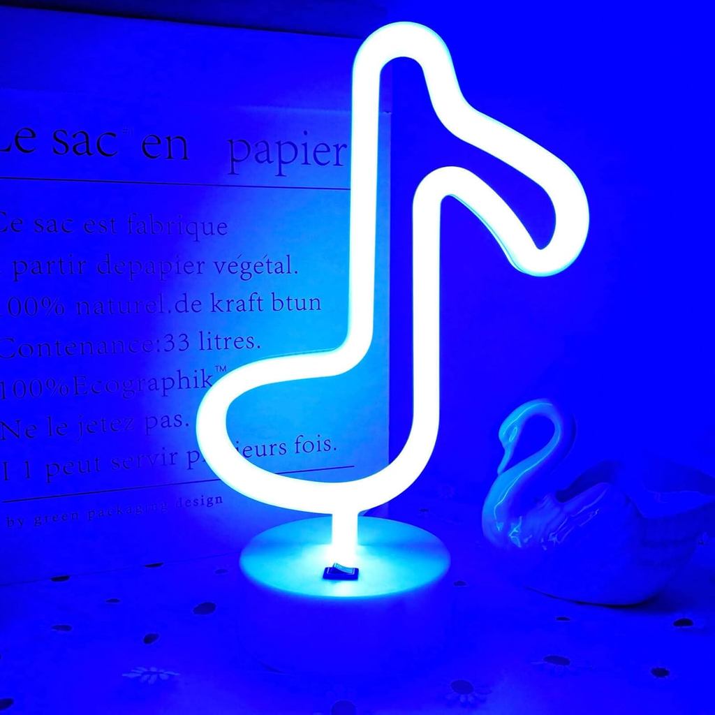 Đèn ghi chú âm nhạc LED Music Note Đèn ngủ có chân đế USB / Pin Đèn Neon màu xanh lam để trang trí p