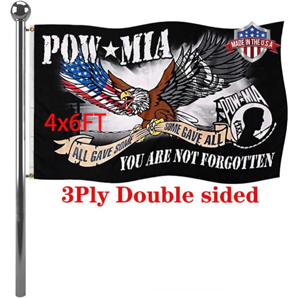Jayus Eagle Pow Mia Flag Double Sided 4x6 Màu sắc sống động ngoài trời polyester 220D 3Ply Pow Flags