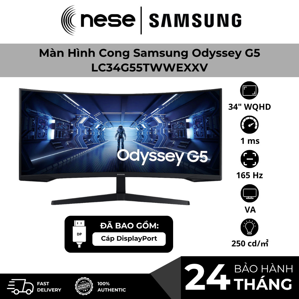 [Full VAT]Màn Hình Gaming Samsung Odyssey G5 LC34G55TWWEXXV 34 Inch Ultra WQHD 165Hz 1ms Cong 1000R