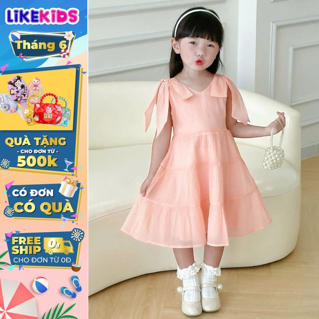 Đầm váy công chúa bé gái kiểu CỘT VAI T63 dễ thương, thoáng mát phù hợp đi tiệc, đi chơi, đa dạng mẫ