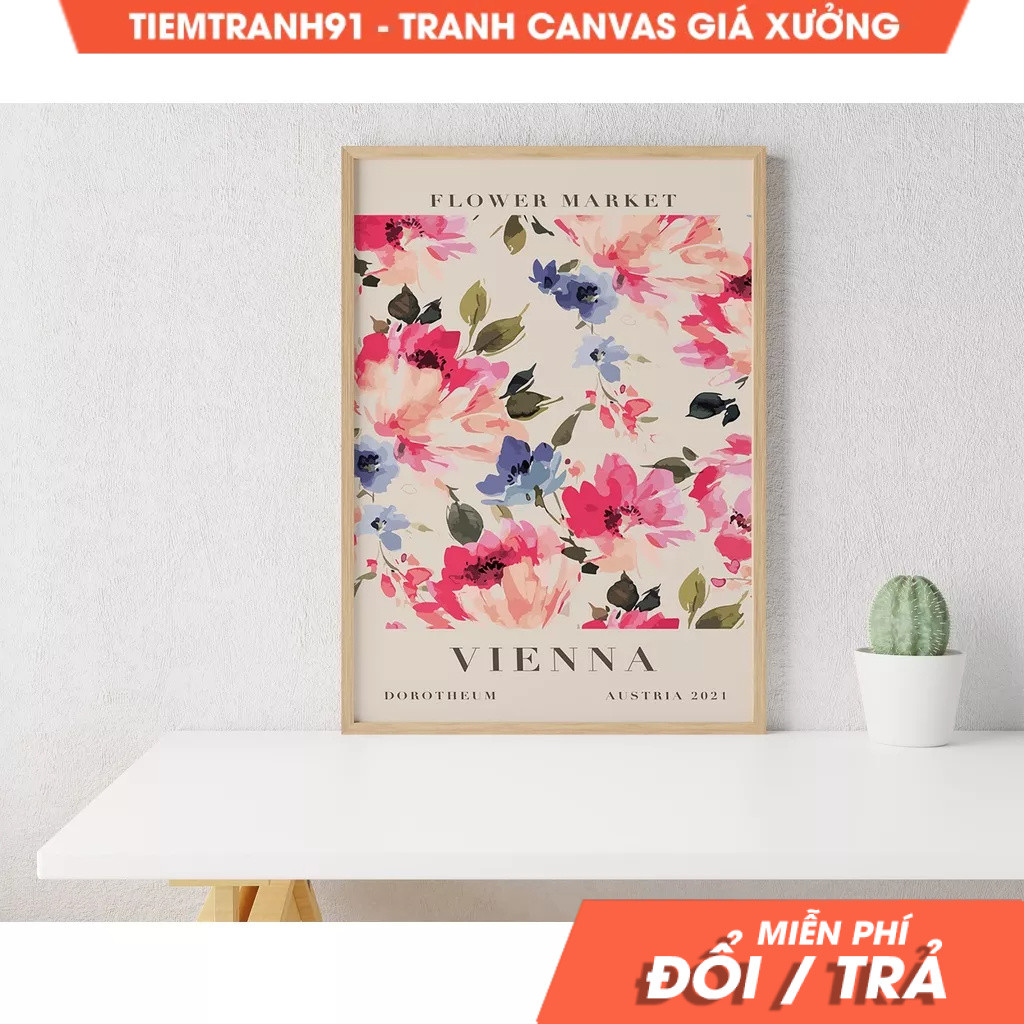 Tranh treo tường, Flower Market, Vienna, Watercolor Travel Art, Austria Wall Art, Austria Poster, Pi