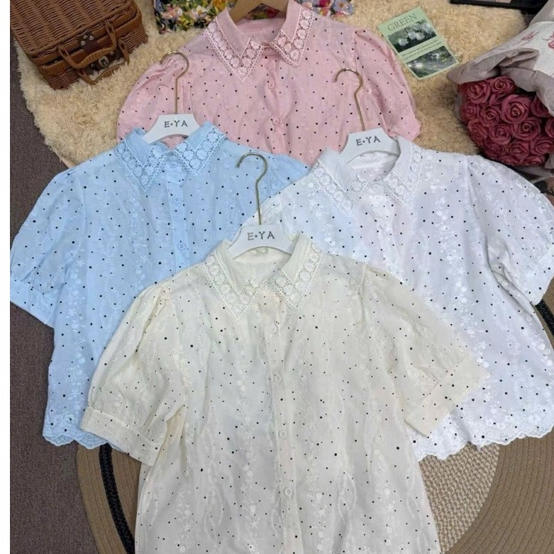 🌸 ÁO SƠ MI REN THÊU ĐỐM CỔ CÔNG CHÚA - MÃ 5952# 🌸