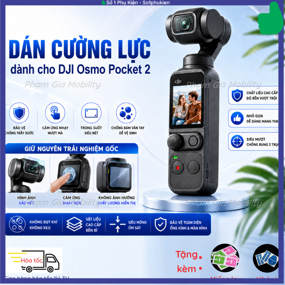 (Bộ gồm 2 cái) Kính Cường Lực Cao Cấp DJI Osmo Pocket 2 Pocket2 có khung trợ dán, chống trầy xước mà