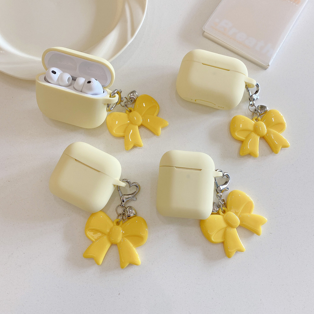Vỏ kem màu vàng nơ AirPods Vỏ silicon mềm Vỏ AirPods Pro 2 Vỏ AirPods Pro 3 Vỏ AirPods 4 Vỏ Gen3 Vỏ