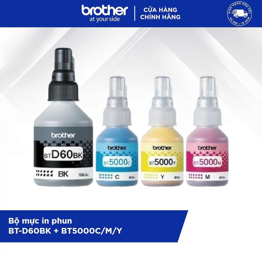 Bộ 4 bình mực in phun (đen/xanh/hồng/vàng) Brother BTD60BK + BT5000C/M/Y