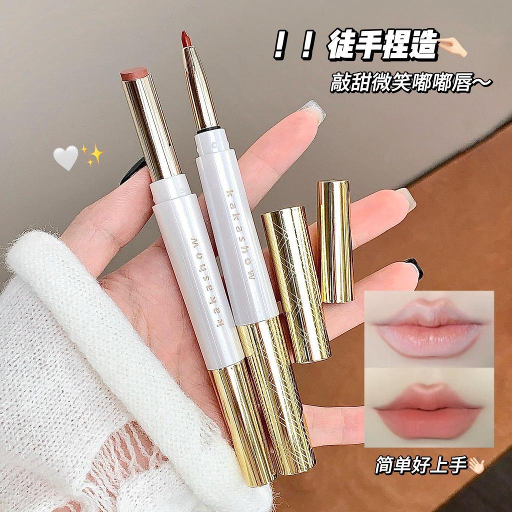 Chính hãng [Son môi + Son môi] KAKASHOW Soft Mist Double-Headed Lip Liner Two-in-One Outline Lip Sha