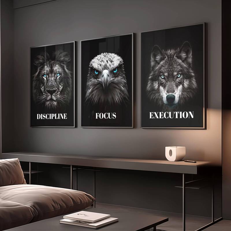 Lion Eagle Wolf Trích dẫn động lực Bộ nghệ thuật treo tường Kỷ luật Tập trung thực hiện Động vật hoa