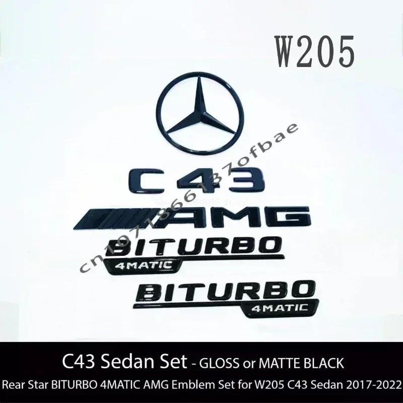 3D ABS Bóng Đen Logo C43 Embelm Chữ BITURBO 4MATIC Huy Hiệu AMG Miếng Dán Cho Xe Mercedes Benz C43 W