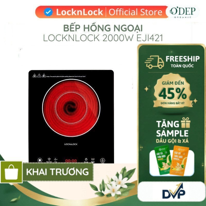 Bếp hồng ngoại LocknLock Chính hãng, mặt kính cảm ứng, công suất lớn 2000W đun nấu nhanh EJI421   - 