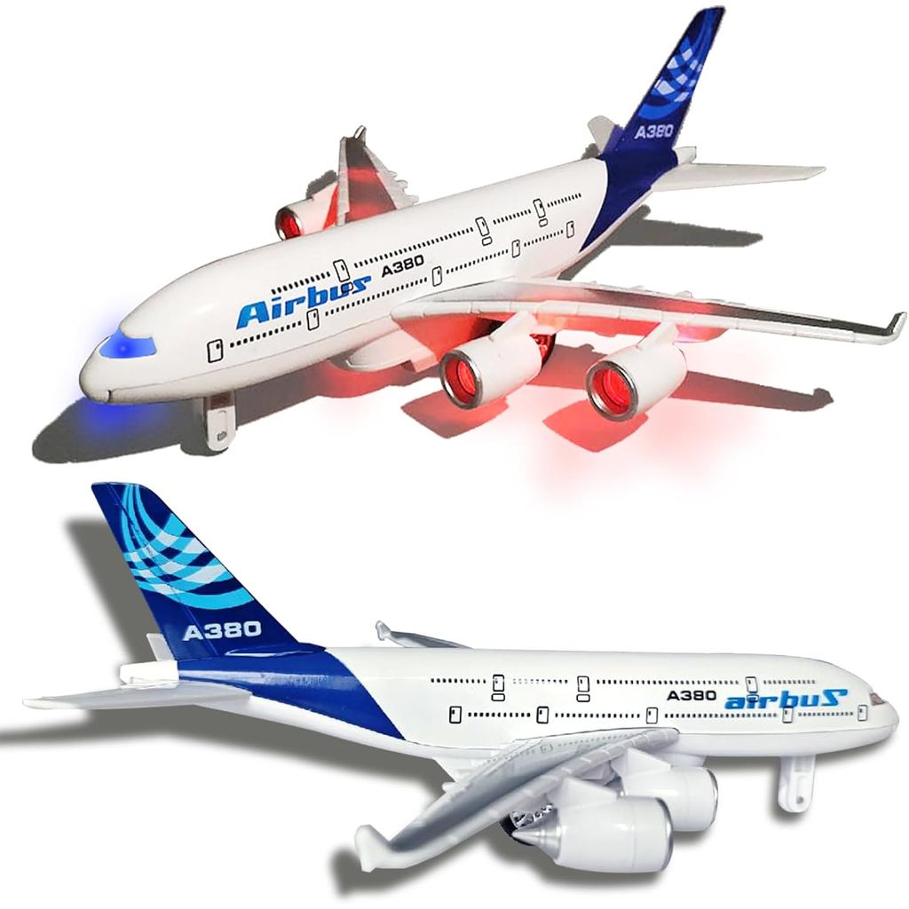 Đồ chơi máy bay OTONOPI A380 cho trẻ em, Bump and Go Pull Back Airlines Die Cast Metal Airbus Plane 