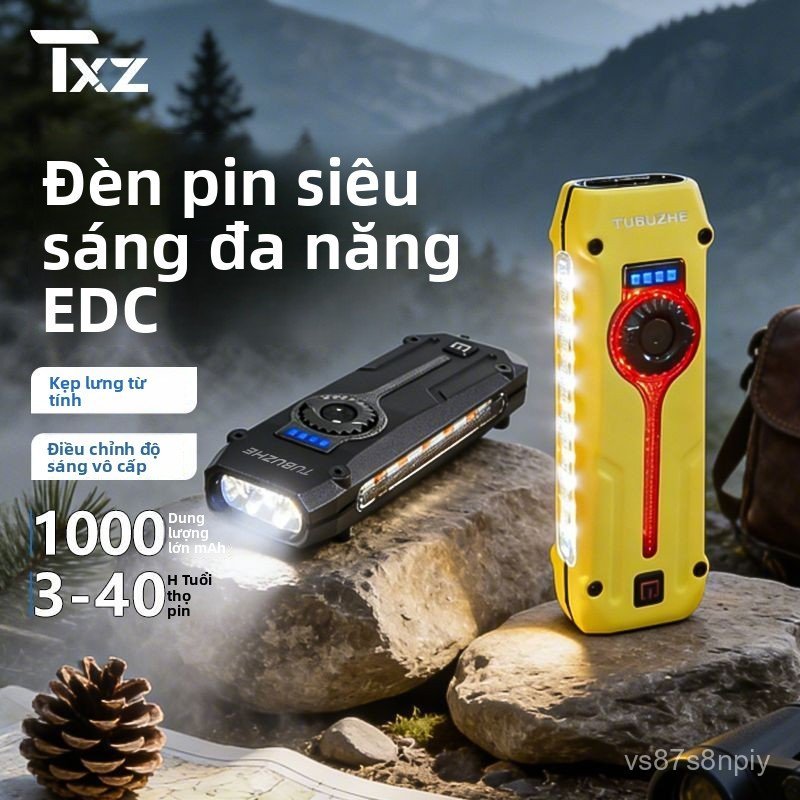 Đèn pin độ sáng cao mới, đèn pin chiến thuật đa chức năng sạc lại được dùng ngoài trời, đèn laze tím