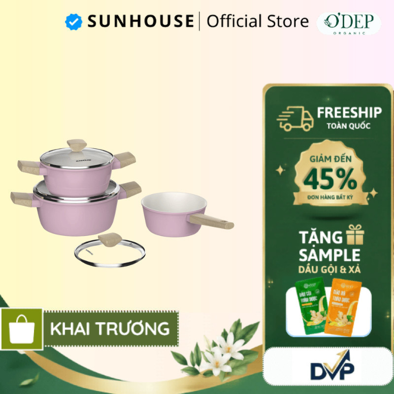 Bộ nồi phủ sứ Nano đáy từ Sunhouse Healthy, Chống dính Nano Ceramic SHG7979MP1/ SHG7979MP2/SHG7979MP