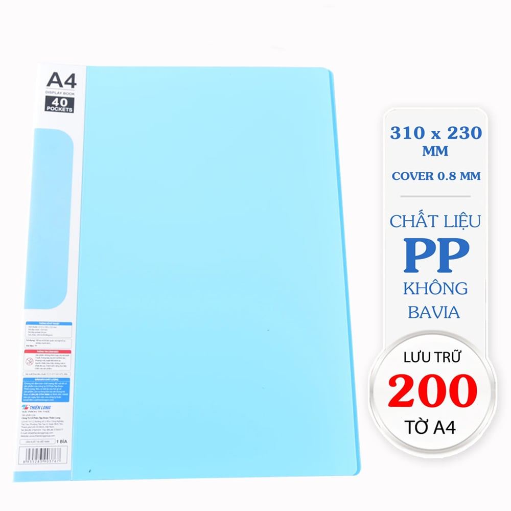 Bìa 40 lá A4 Thiên Long FO-DB008-Dùng đựng hồ sơ có sức chứa tới 200 tờ A4 đinh lượng 80gsm