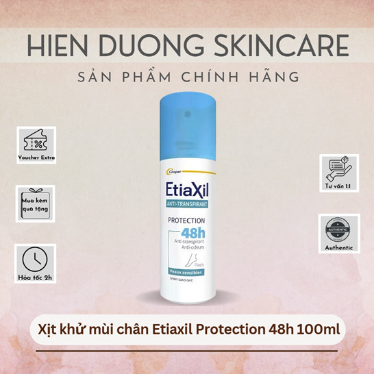 [Hàng Công Ty] Xịt khử mùi chân Etiaxil Protection 48h 100ml | Giảm tiết mồ hôi, khử mùi hiệu quả