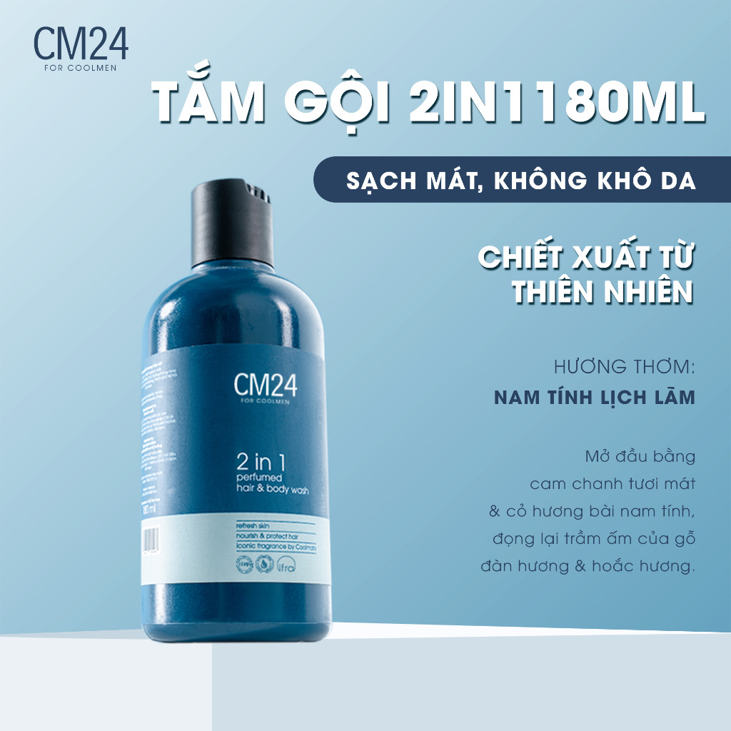 Combo 2 Tắm gội CM24 For Coolmen Perfumed 2in1 Body Wash 180ml Thơm Lâu, Sạch Sâu, Dưỡng Ẩm, Hương N