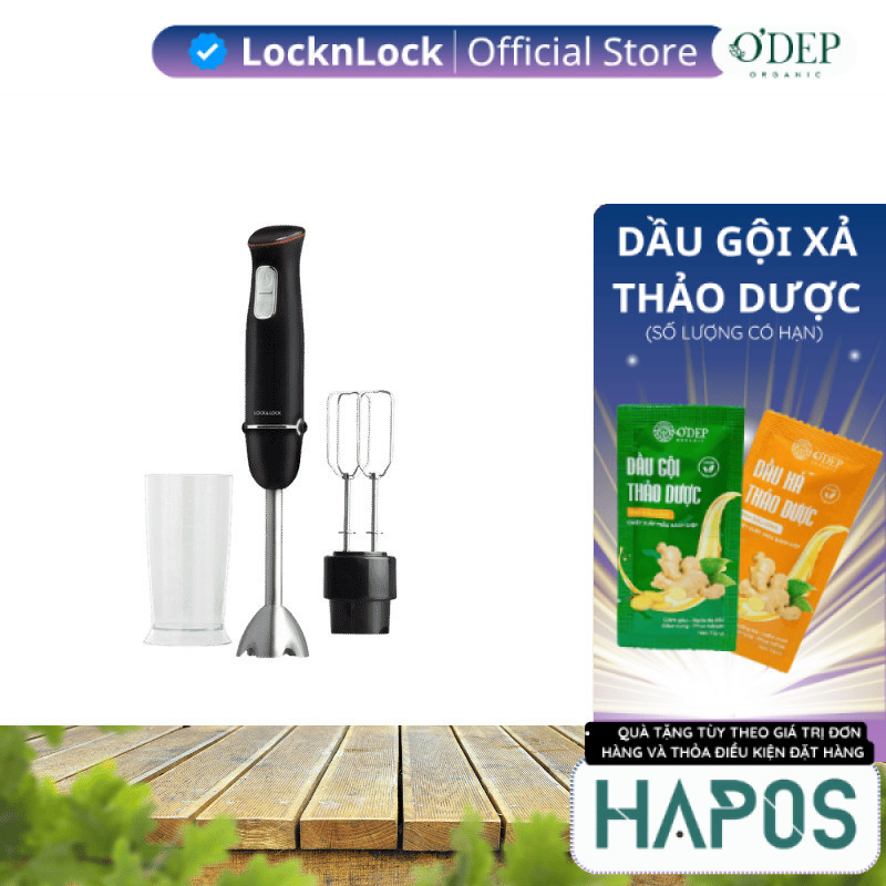 Máy xay cầm tay đa năng LocknLock Chính hãng Multi-purpose 2 in 1 Hand Blender màu đen EJM516BLK - H
