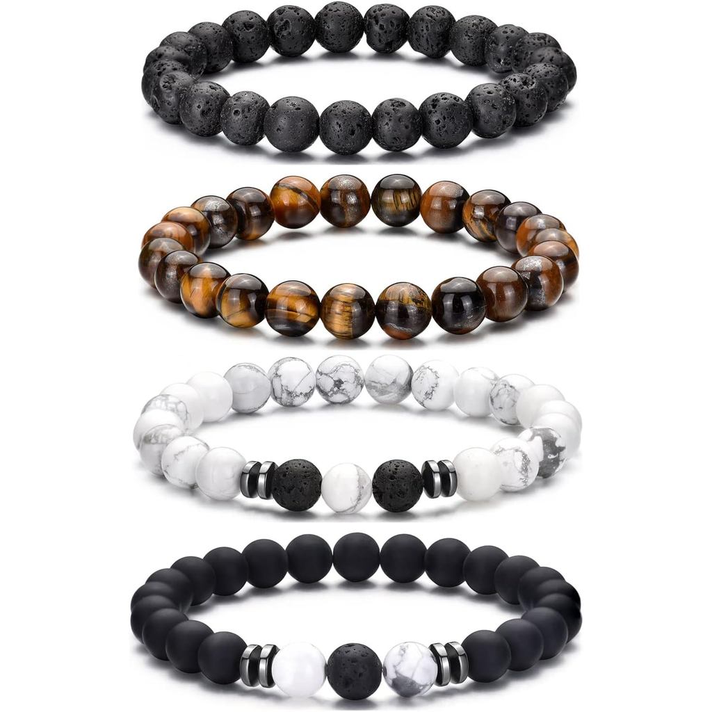 RANKEEFT Men's Tiger Eye Stone Bracelet8Adjustable Elastic Crystal Bead Bracelet for Men and Women G