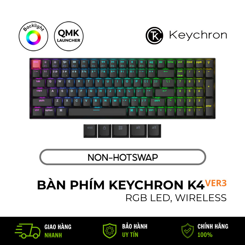 Bàn Phím Cơ Không Dây Keychron K4 Version 3 QMK RGB Bluetooth Full Size Chính Hãng