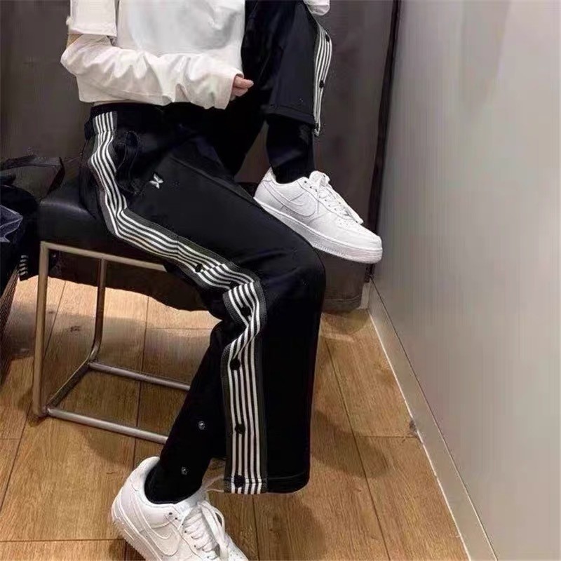 WWRW NEEDLES TRACK PANTS Butterfly side-button webbing retro casual sports loose long pants for men