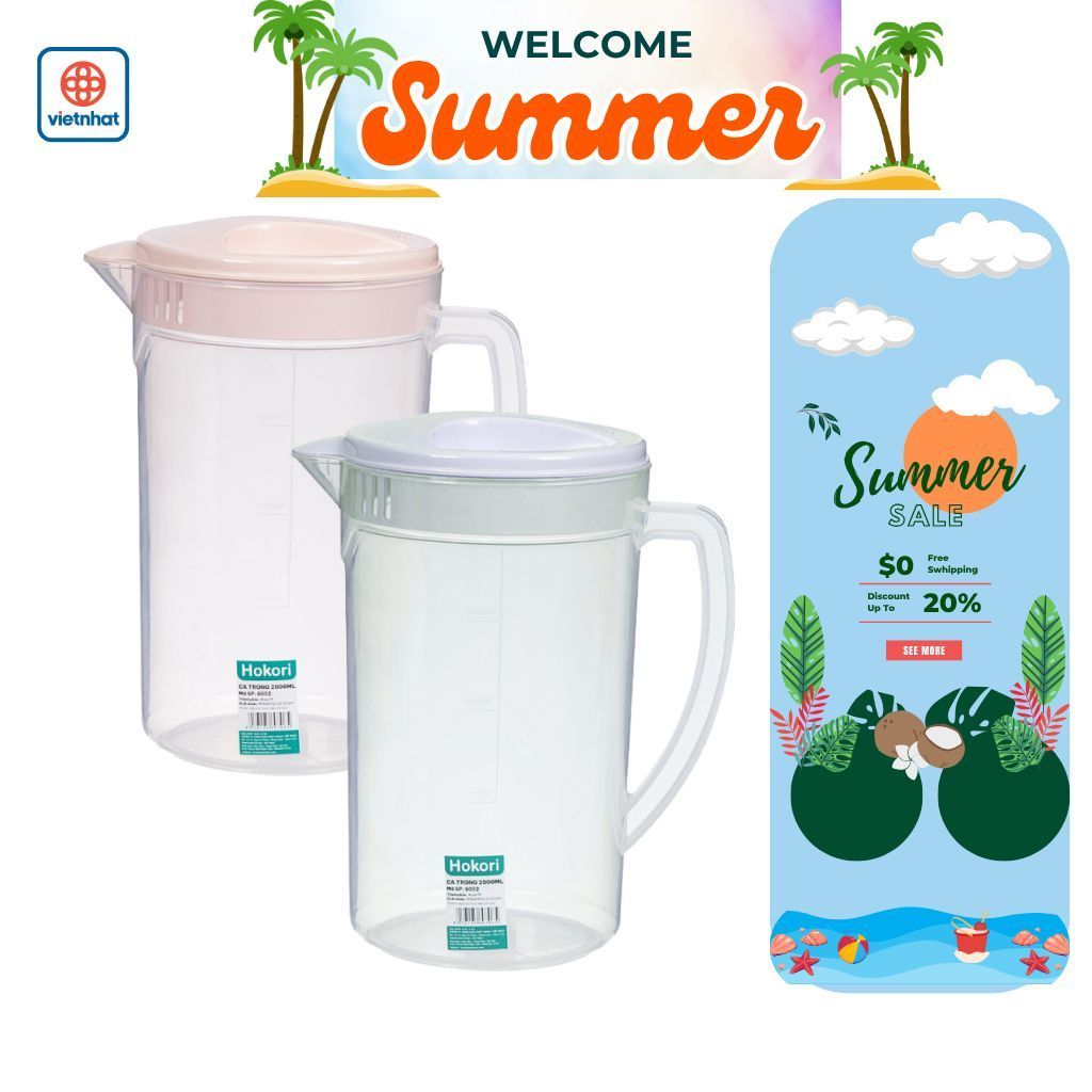 Bình Nước Nhựa, Ca Đựng Nước Trong 2.5L Việt Nhật 6052 - Có Nắp Đậy Lưới Lọc - TDH