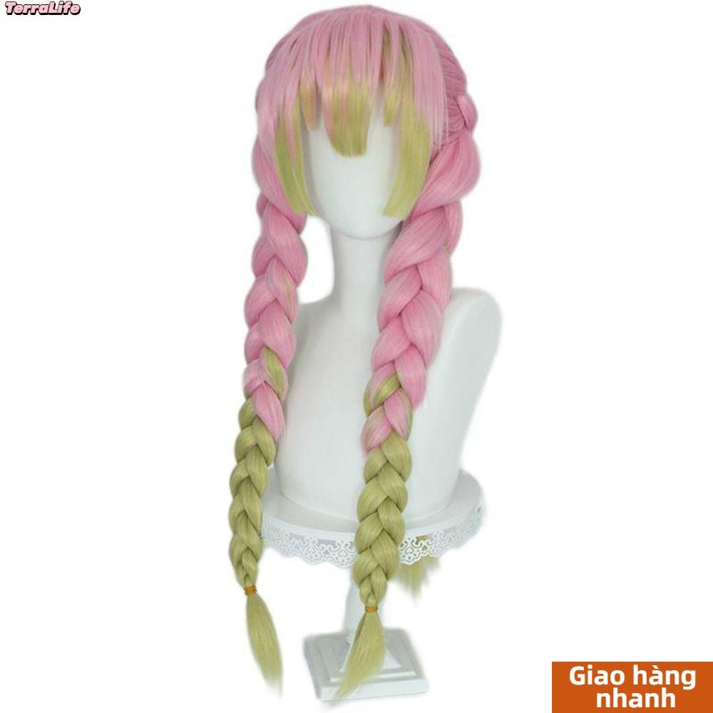 TERALIFE Demon Slayer Cosplay Tóc Giả, Long Demon Slayer Kimetsu no Yaiba, Chịu Nhiệt Tổng Hợp Mitsu