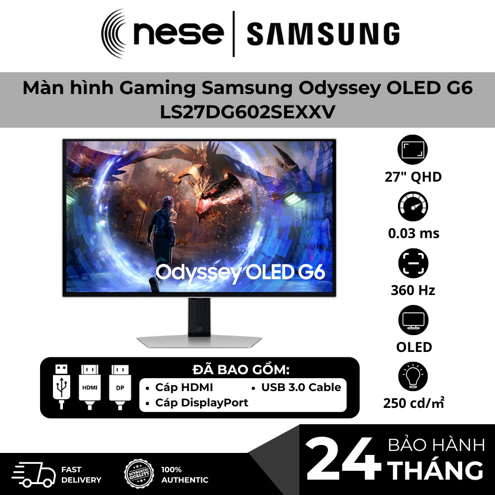 [Full VAT] Màn Hình Gaming Samsung Odyssey OLED G6 LS27DG602SEXXV 27 Inch QHD OLED 360Hz 0.03ms