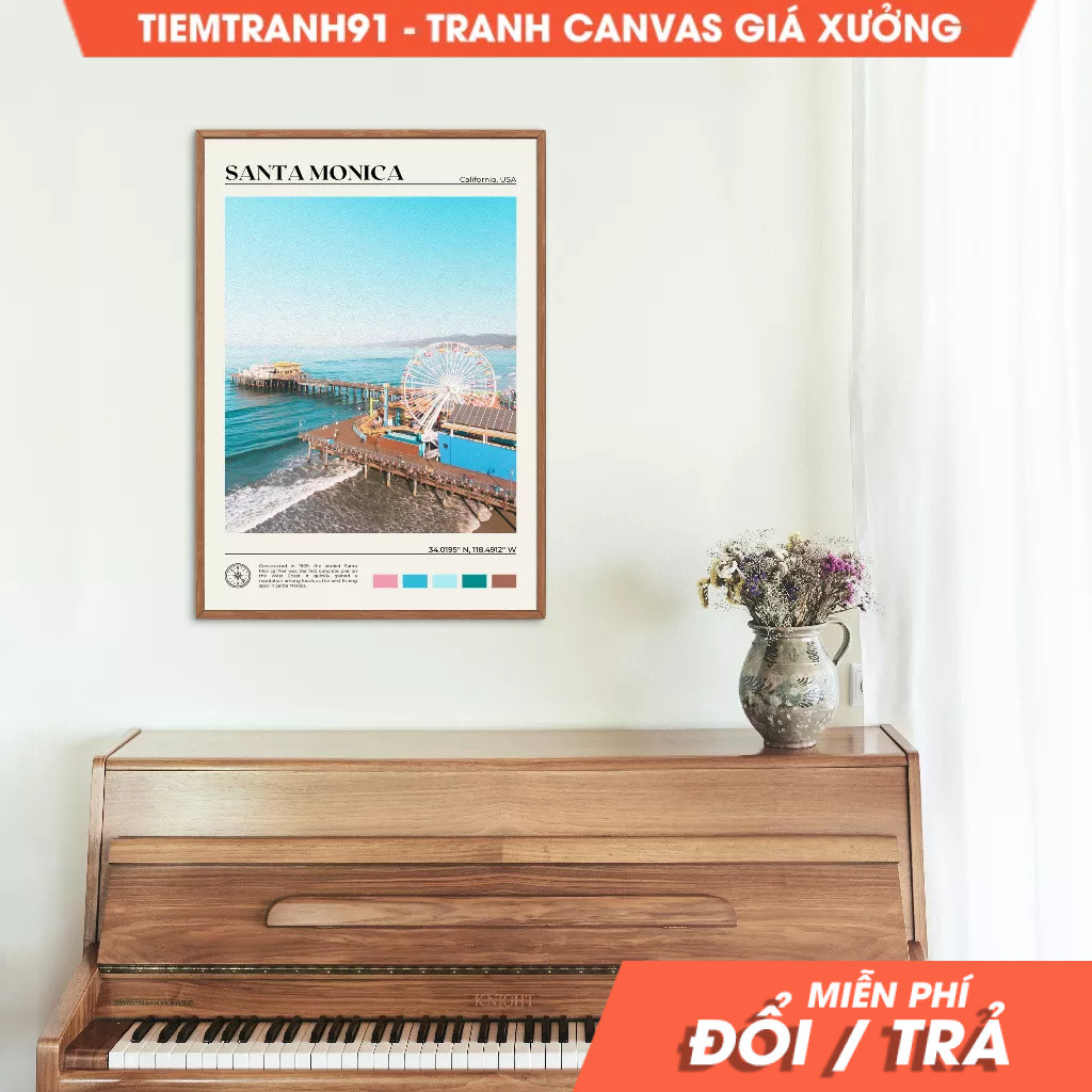 Tranh treo tường, Oil Paint, Santa Monica Wall Art, Santa Monica Poster, Santa Monica Photo, Califor