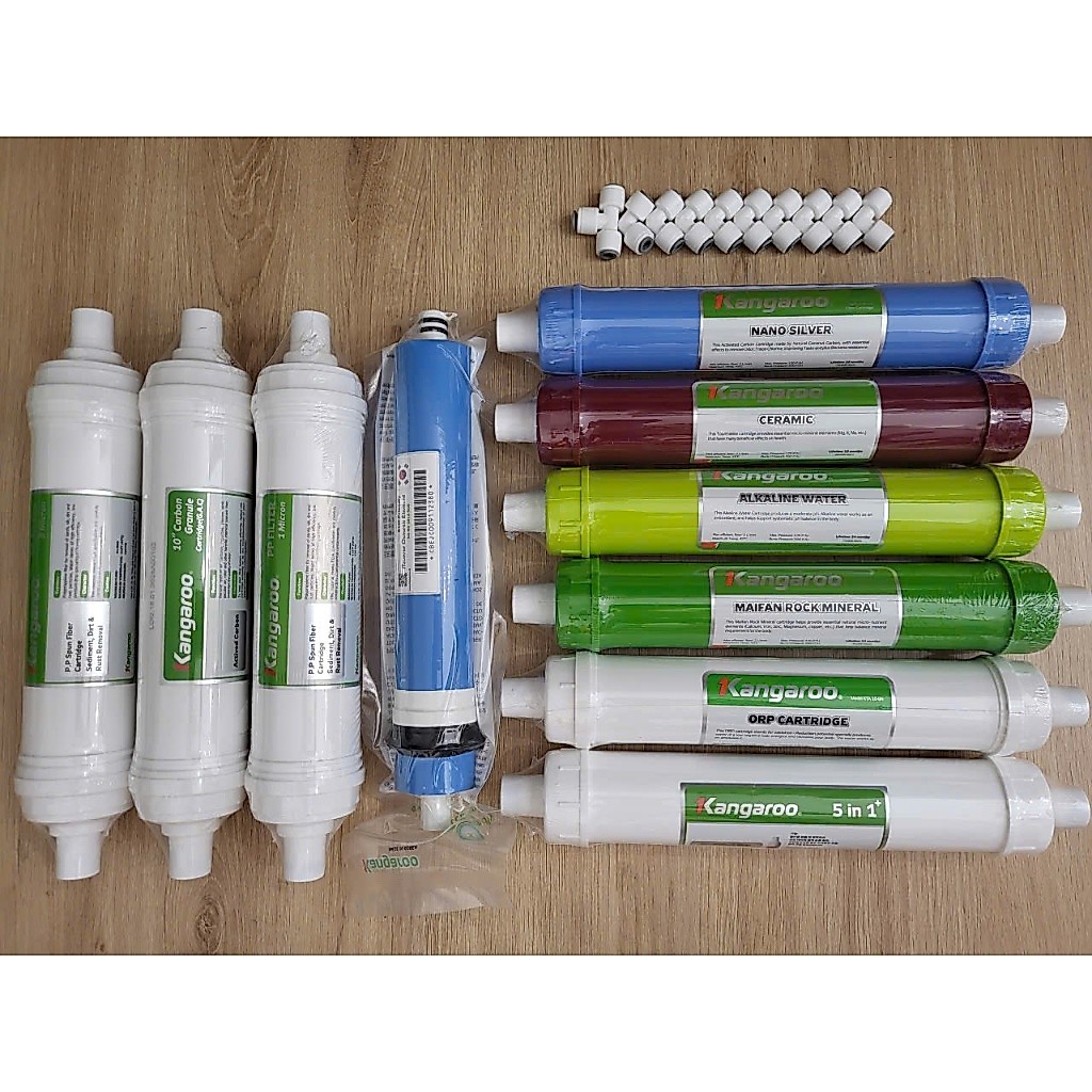Bộ 10 Lõi lọc Kangaroo KG10A17 - (123 Đúc +RO50G+Ceramic+Alkaline+Maifan+Orp+5in1+Nano)