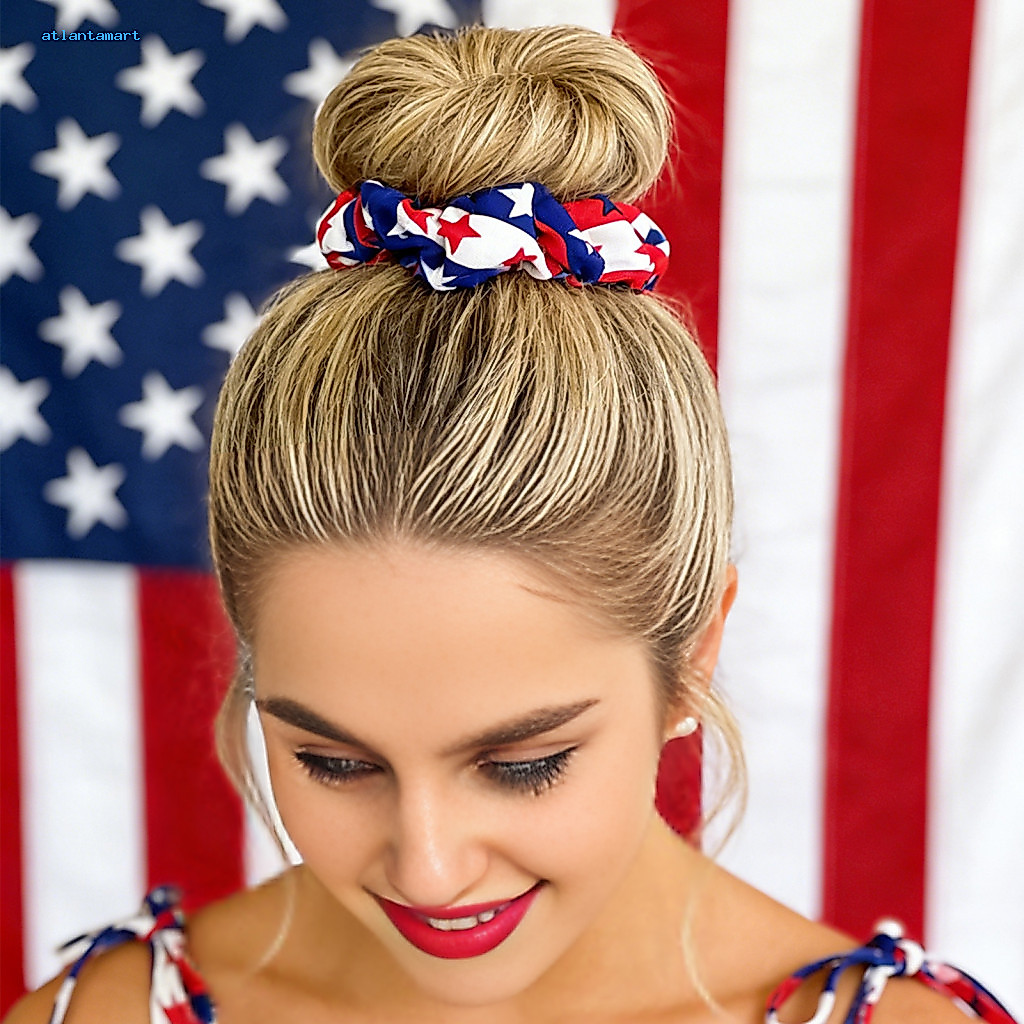 COD| Bền Tóc Co Giãn Yêu Nước Hoa Kỳ Dây Buộc Tóc Trắng Xanh Đàn Hồi Scrunchies 4th of July Ngày Độc
