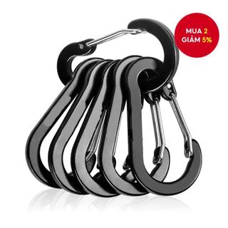 Carabiners nhôm - 6 chiếc 5 # Hình bầu phẳng với lò xo chữ S, Kẹp móc khóa ngoài trời cho bánh răng & chìa khóa