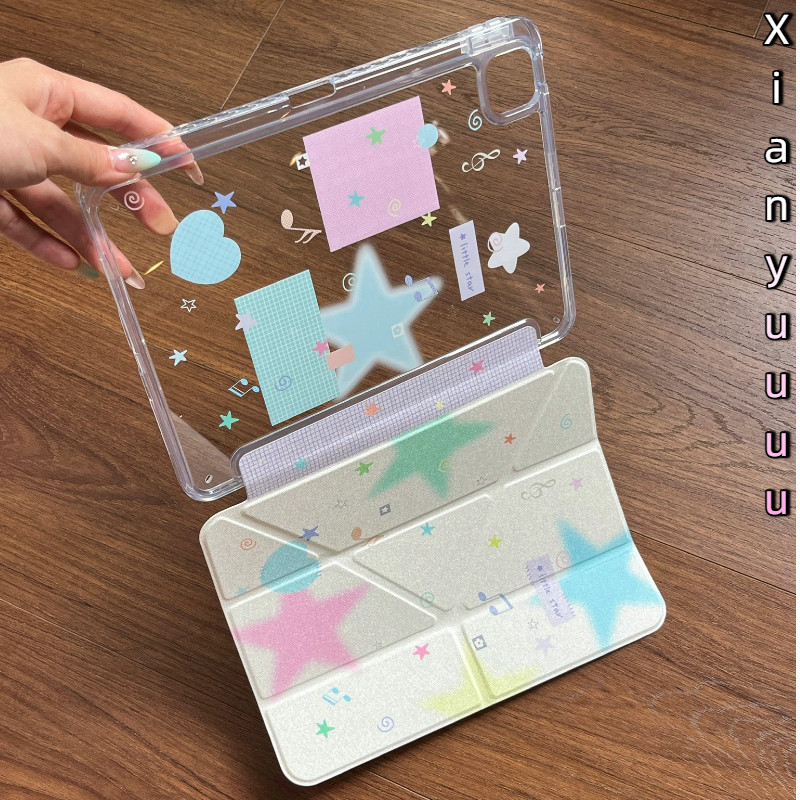 3 + Y Dễ Thương Pastel Star Music Note IPad Ốp Lưng Có Bút Chì Trong Suốt Cho IPad11th Gen12 A16 Gen