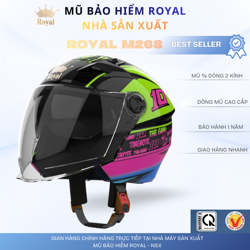 Mũ Bảo Hiểm 3/4 Royal Helmet Chính Hãng M268 , Nón Bảo Hiểm Kio KN11K Chính Hãng Đi Xe Máy Nam Nữ