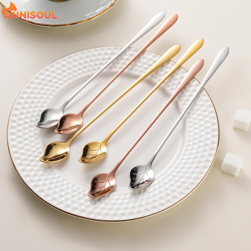 [NISO]304 stainless steel mixing long handle spoon leaf shaped coffee spoon for home