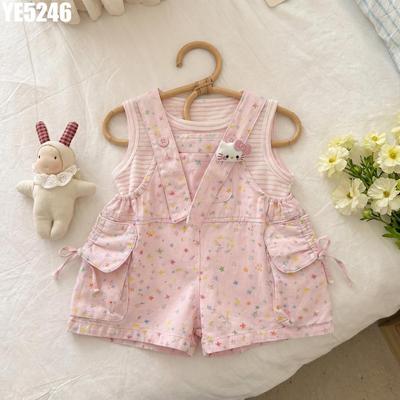 Set Áo Ba Lỗ Kẻ Sọc Phối Quần Yếm Đùi Bé Gái Họa Tiết Ngôi Sao Ghim MINTSCLOSET YE5246