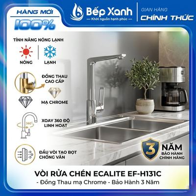 [CHÍNH HÃNG] Vòi Rửa Chén Nóng Lạnh Ecalite EF-H131C - Đồng Thau mạ Chrome - Bảo Hành 3 Năm