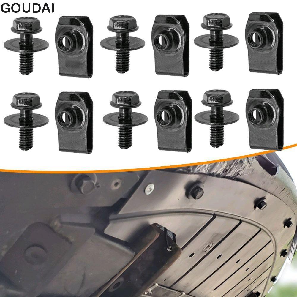 GOUDAI 5 / 10 Bu lông thân xe, M6 6MM Kẹp đai ốc ô tô, Tấm cố định vít Splash Shield Guard U-clamp Đ