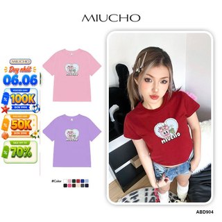 Áo thun baby tee màu hồng form ôm xinh xắn ABD904 Miucho tay ngắn vải Cổ tròn hotrend in mix