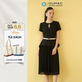 Đầm nữ dáng peplum dập ly GUMAC chất liệu thun kaki đứng form đầm may 2 lớp DE08062