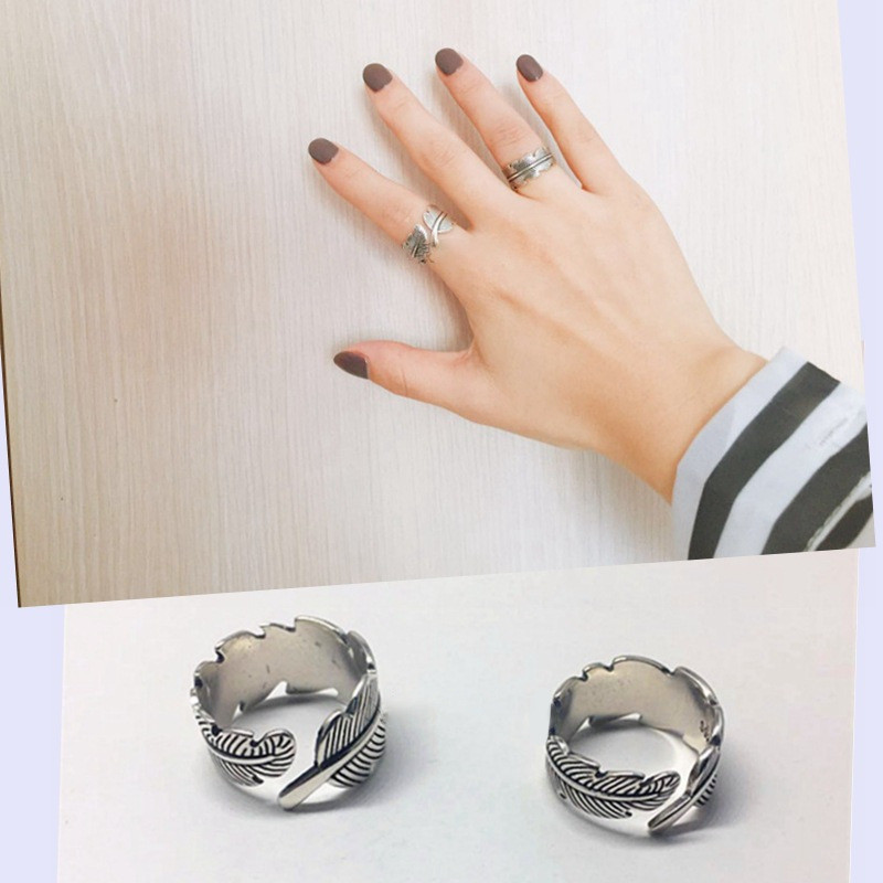 | 【nhẫn titan không gỉ】 | nhẫn titan ✣Hàn Quốc Hàn Quốc S925 Bạc Lông Retro Đau Khổ Thời Trang Cặp Đ