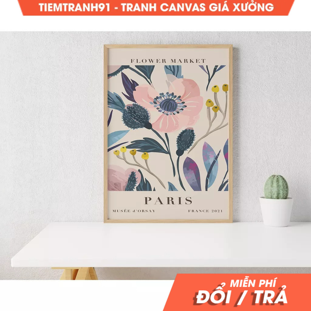 Tranh treo tường, Flower Market Poster, Paris Flower Market, Paris Travel Poster, Watercolor Flower 