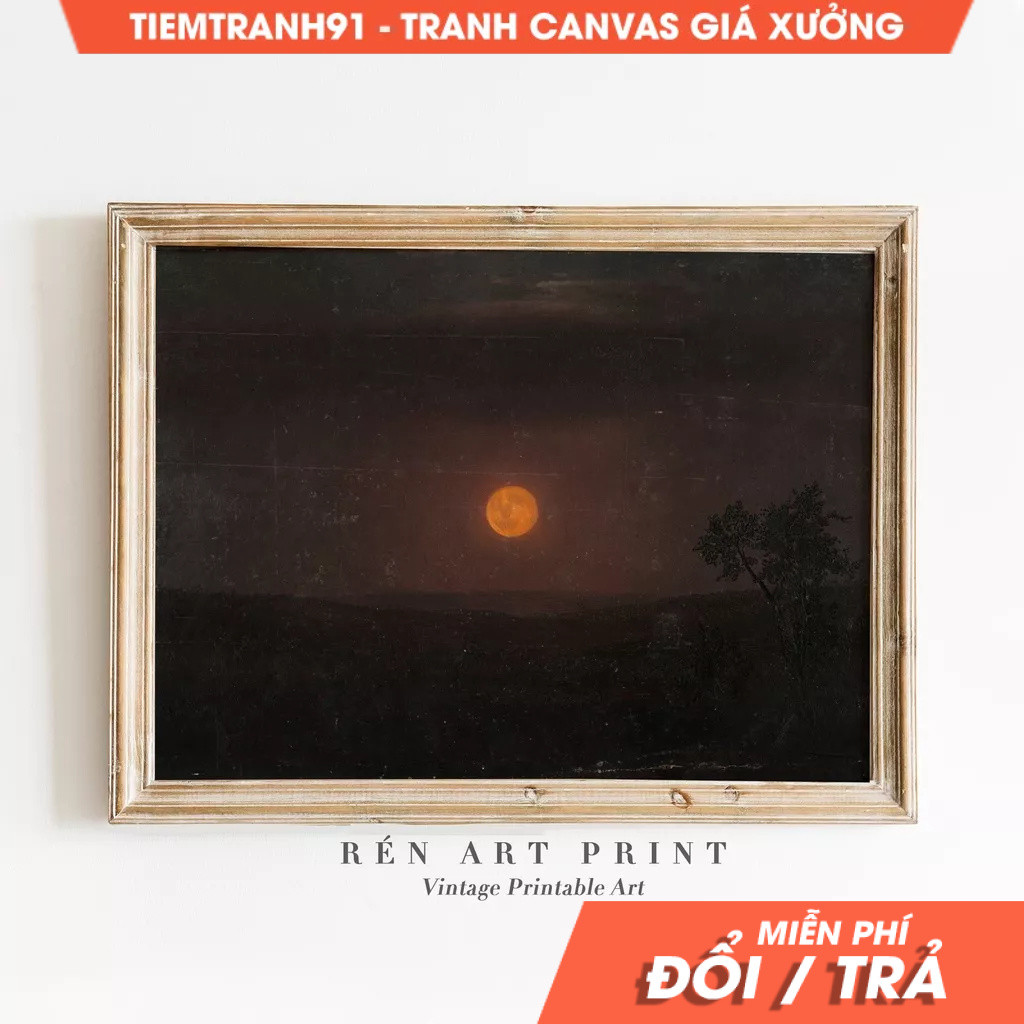 Tranh treo tường, Moonlight Painting Moody Landscape Wall Art  Antique Night Painting Moody Dark Nig