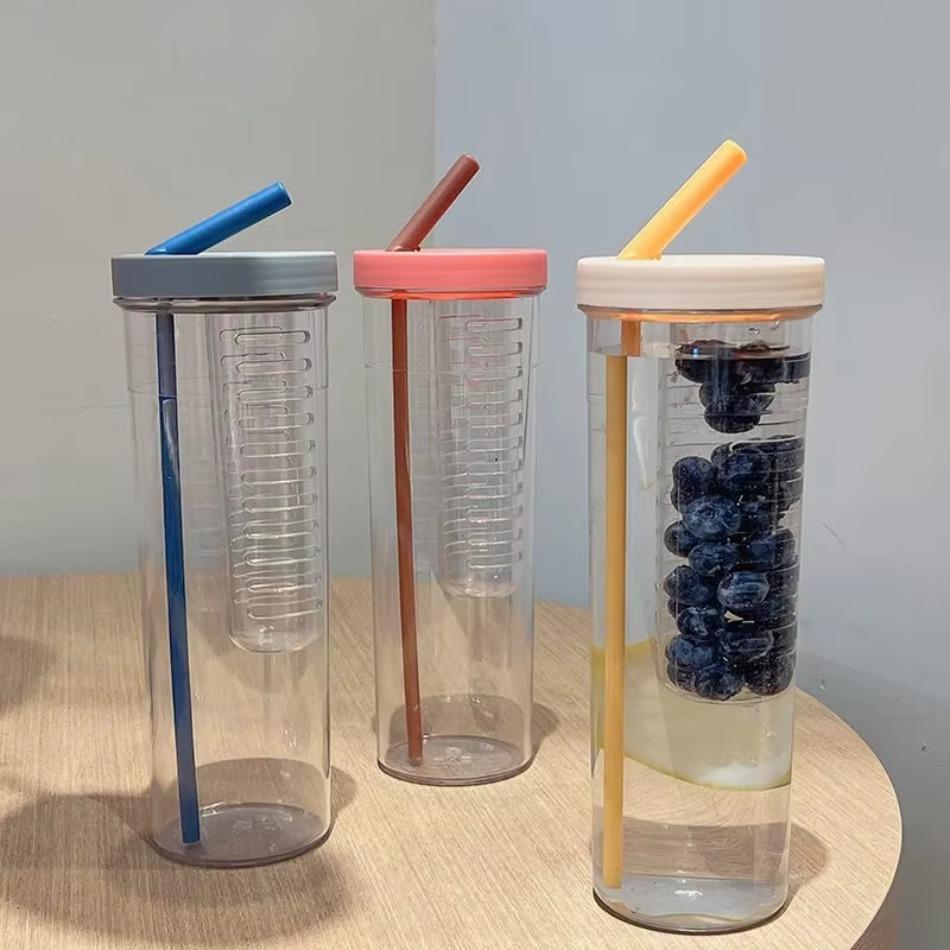 Cốc Rơm Gấp 700ML Cốc Lọc Nhỏ 700Ml Trà Trái Cây Có Ống Hút Bình Nước Nhựa Ngoài Trời Có Nắp Chai Nư