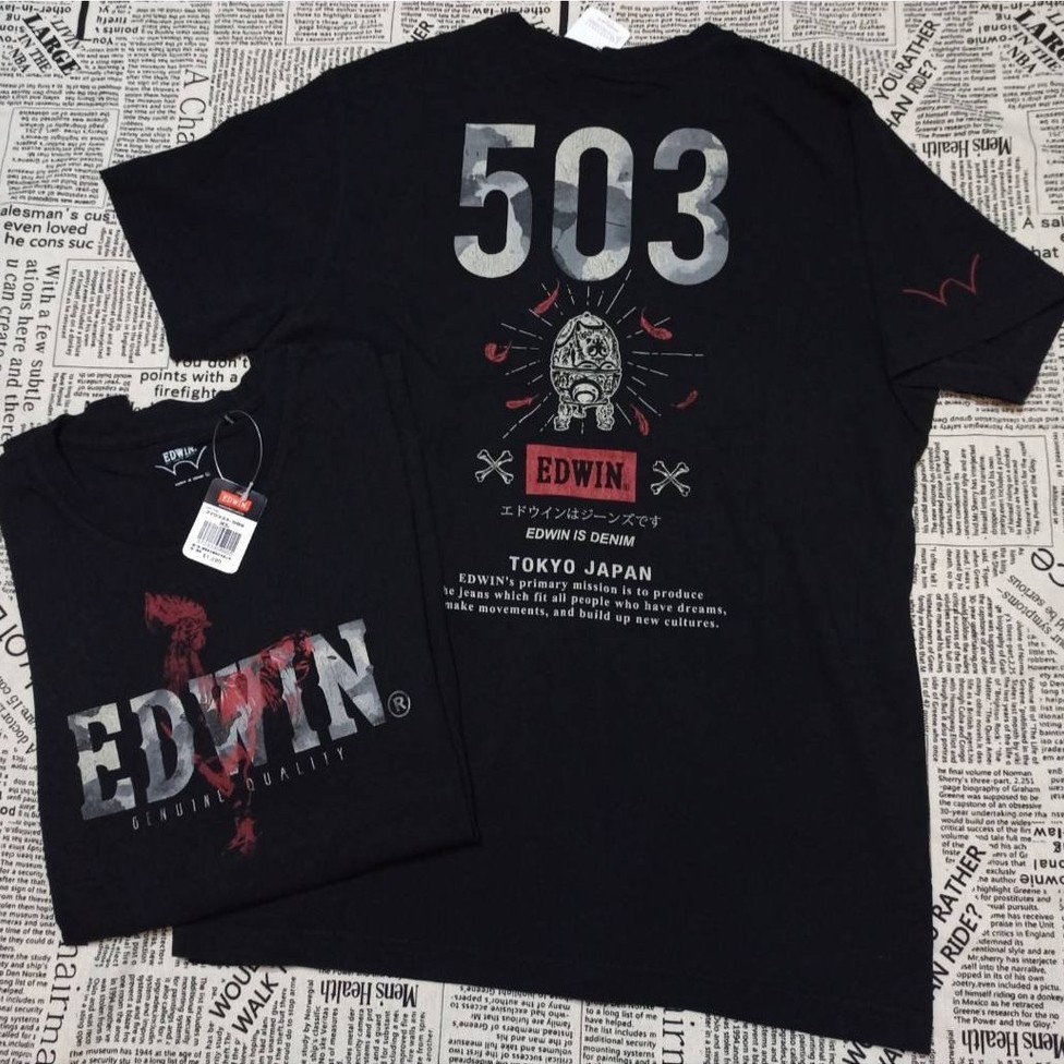 EDWIN 503 Ngụy Trang In Hình Nam Nữ 100% Cotton Cao Cấp Tokyo Nhật Bản Phong Cách Denim Cổ Tròn Tay 