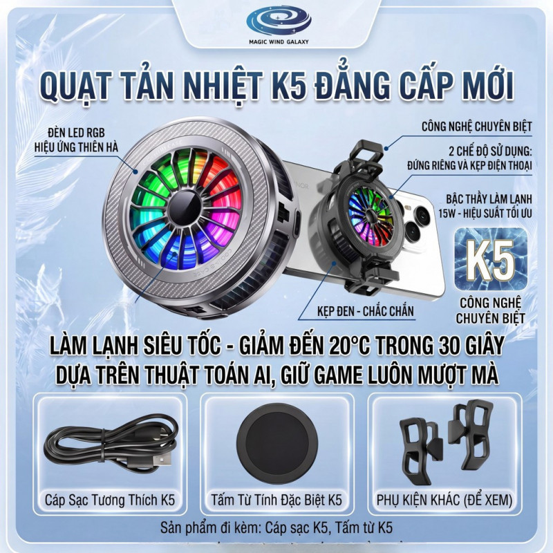 Quạt tản nhiệt K5 15W bán dẫn - Làm mát siêu nhanh, không nóng máy khi chơi game giảm nhiệt hiệu quả