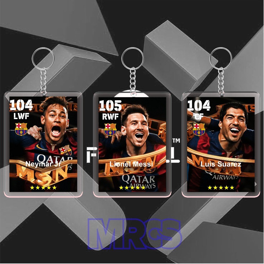 Gantungan Kunci Efootball Trio MSN Messi Suarez Neymar  Keychain Bola Efootball Trio MSN Barcelona