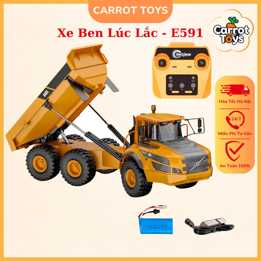Xe Ben Điều Khiển Từ Xa Volvo E591- A40G Tỉ Lệ 1:20, Ben Lúc Lắc Volvo E591